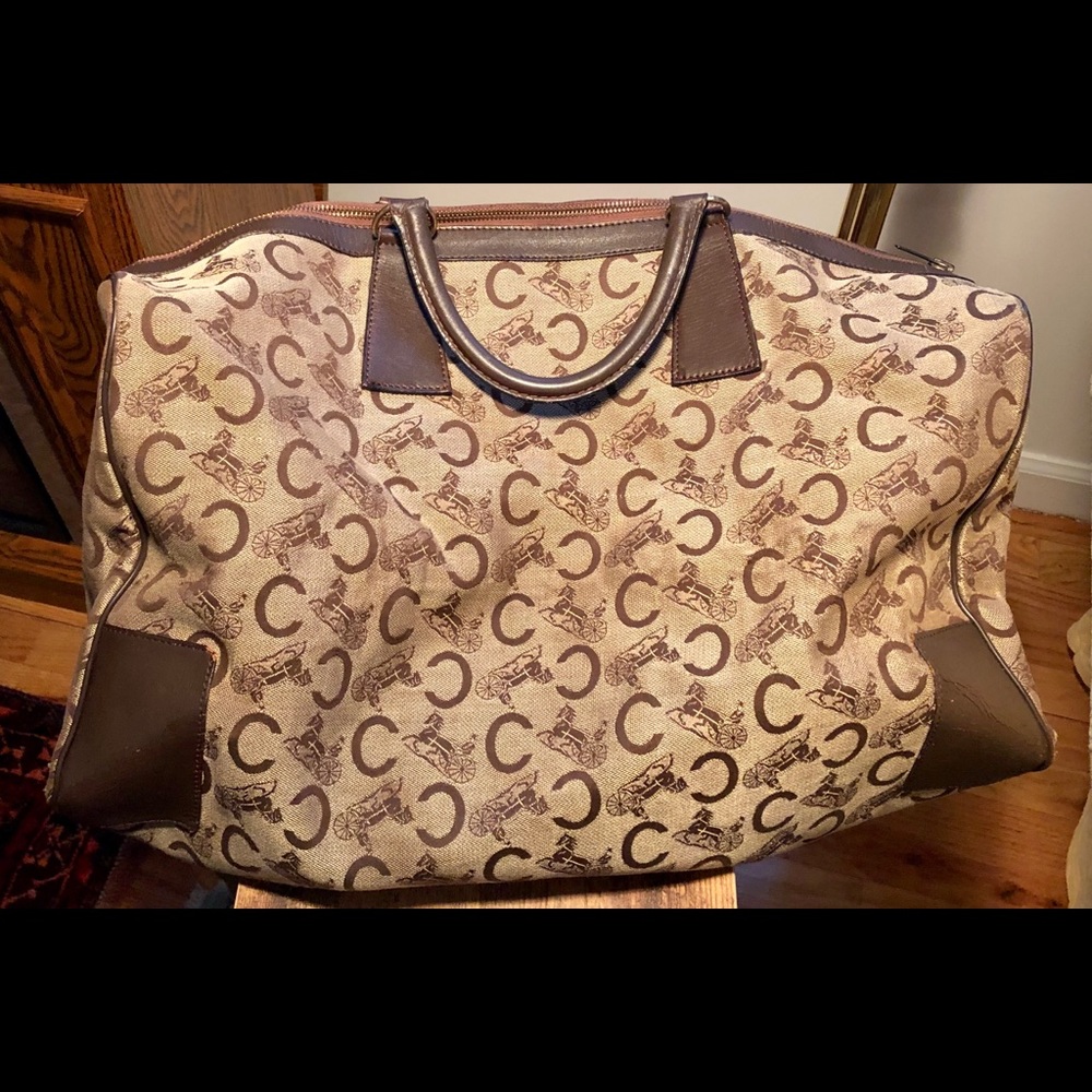 1970'S CELINE CANVAS TRAVEL TOTE , OVERNIGHT BAG